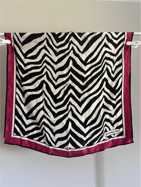 Coach Zebra Print Silk Scarf with Magenta Border & Dust Bag
